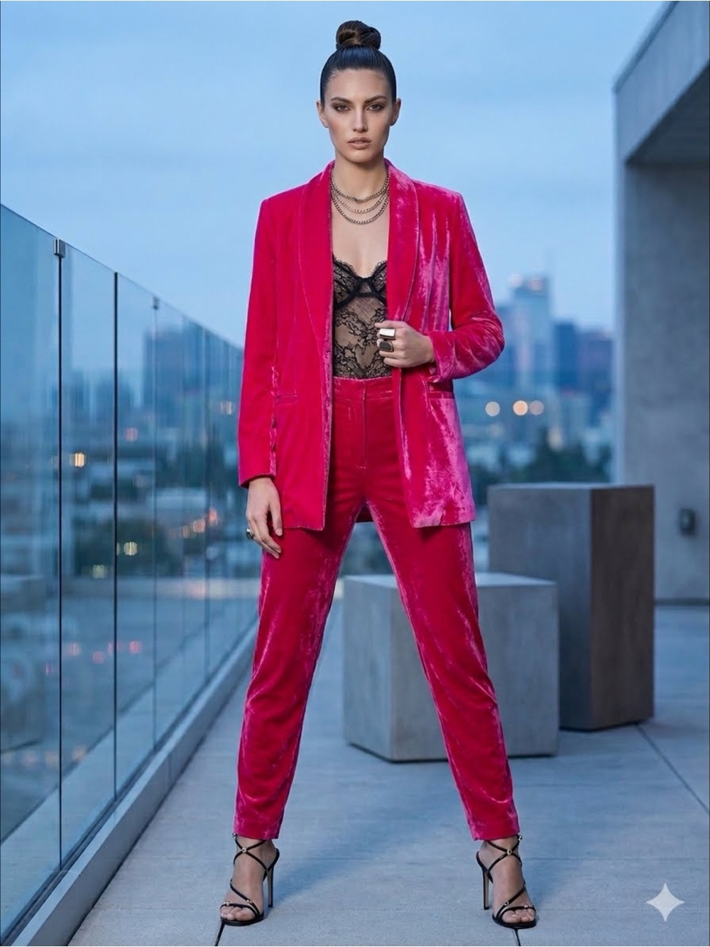 Endless Rose Vibrant Fuchsia Velvet Shawl Blazer Barbiecore Statement Jacket XS